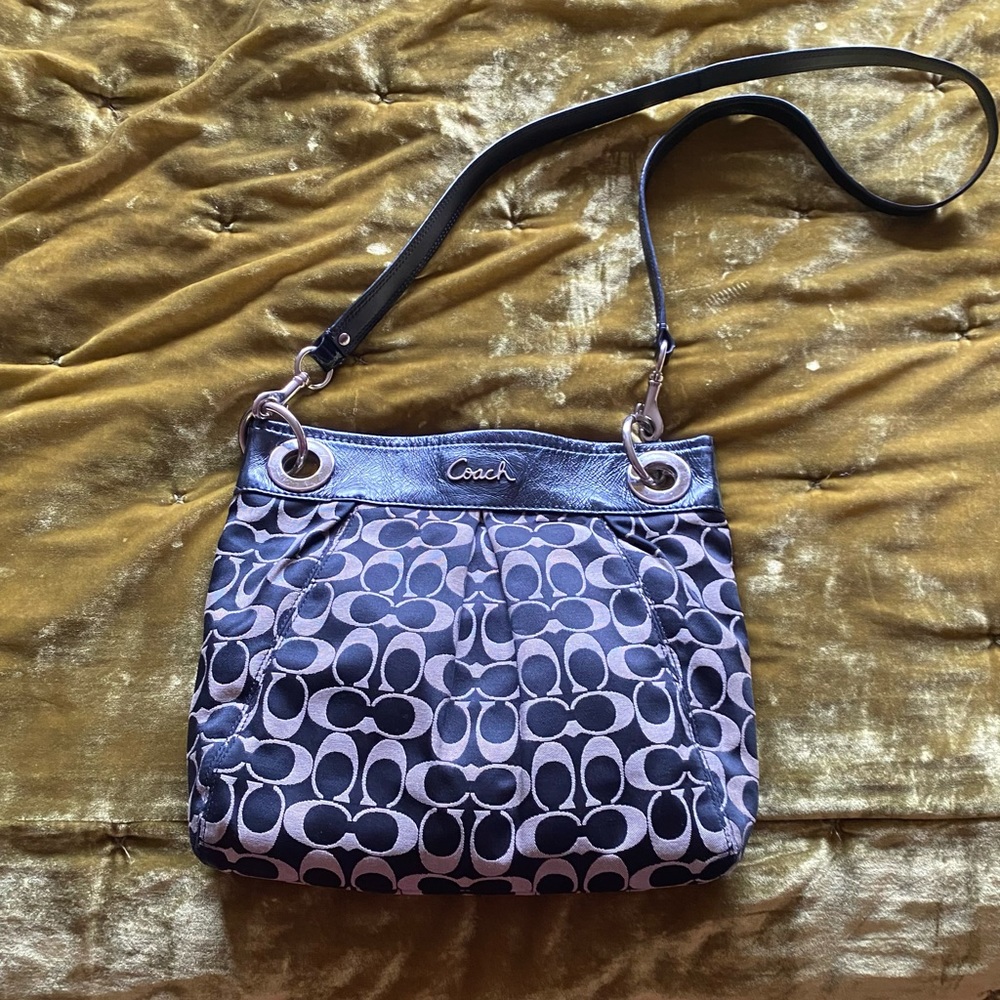 Coach Canvas Logo Crossbody Bag w Leather Details